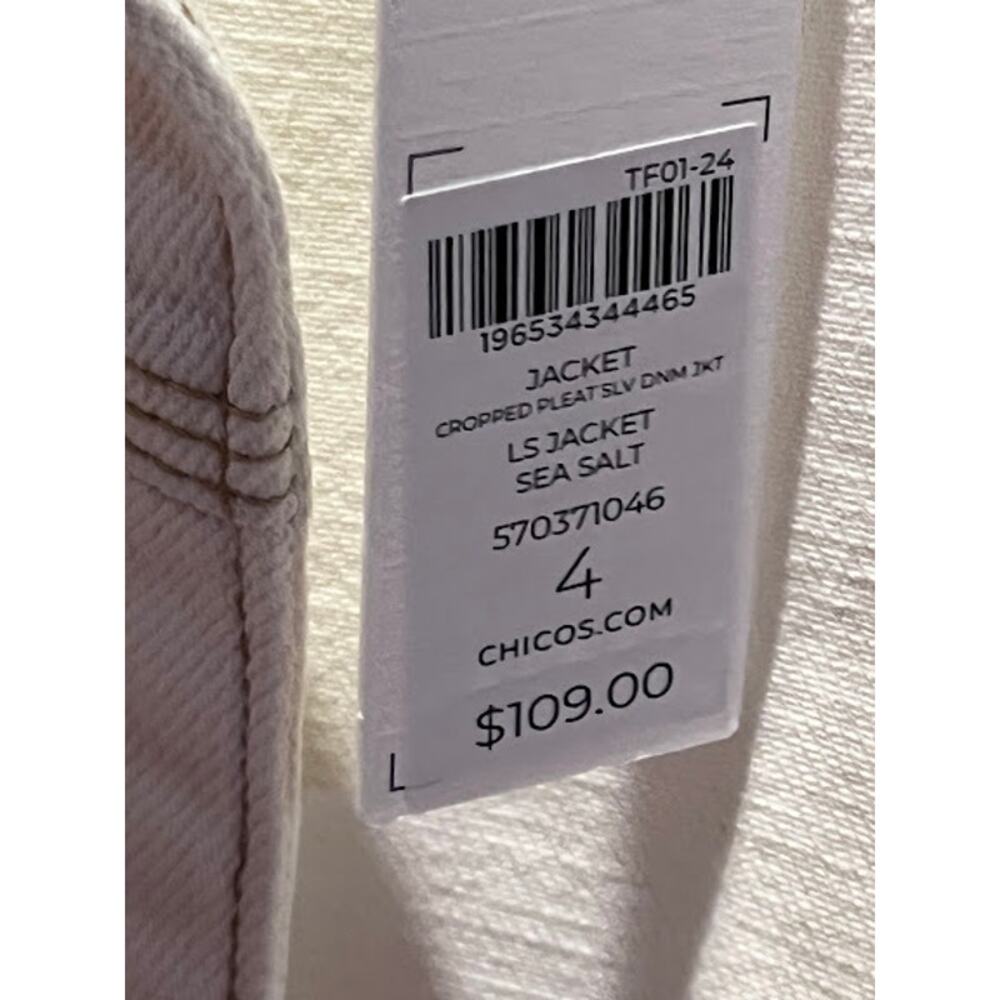 NWT Chico's Jacket Cropped Pleat Denim Sea Salt Cream XXL Preppy Boho Casual - Picture 4 of 7